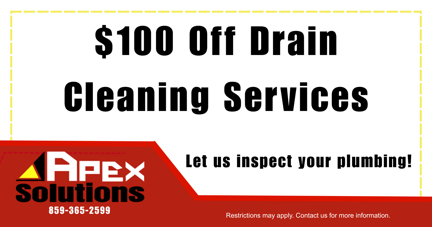 Photo of an online coupon saving $100 on drain cleaning services