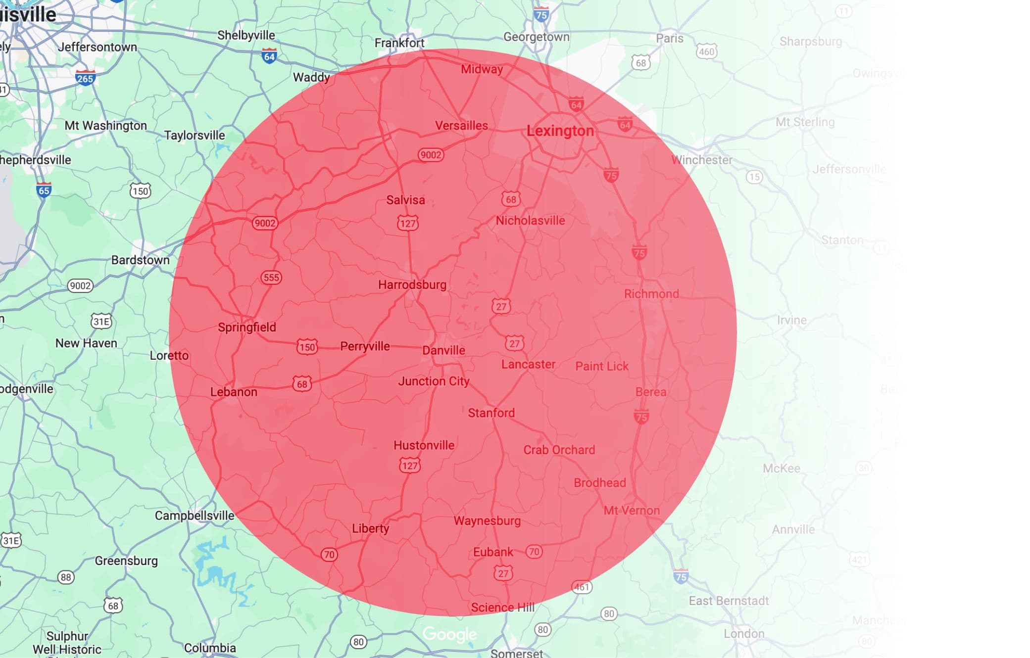 Apex Solutions service area map of Boyle County and the surrounding areas.